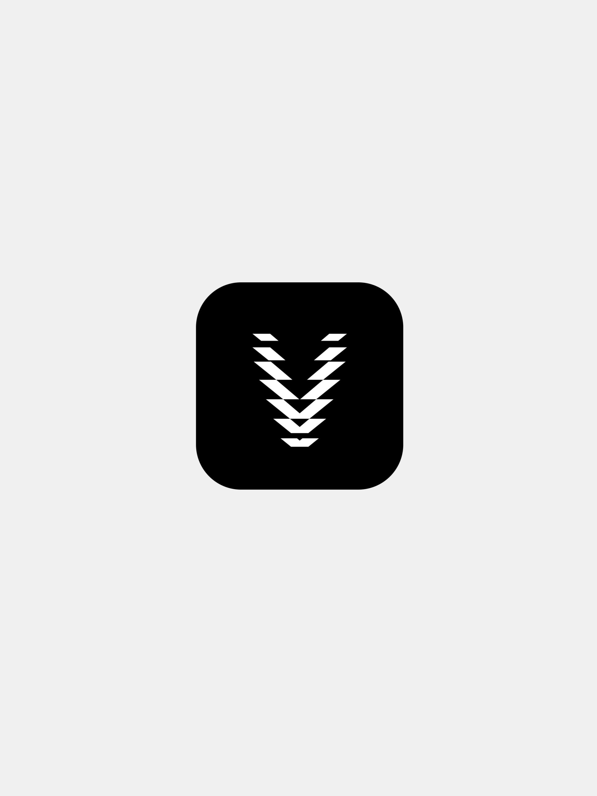 Ein schwarzes quadratisches Logo mit absteigenden Pfeilspitzen in der Mitte.