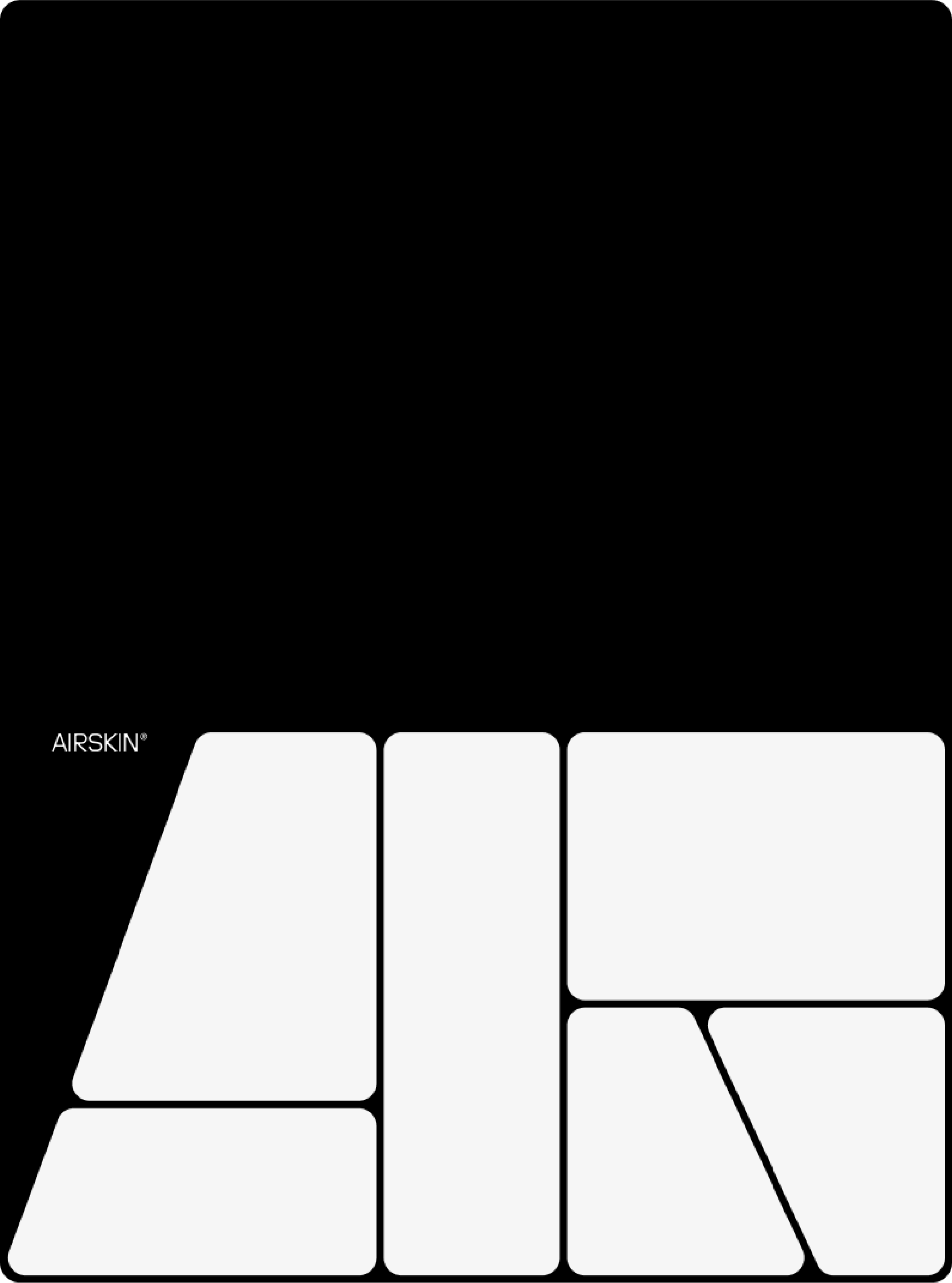 AIRSKIN® mit weißen, abgerundeten Formen, die auf schwarzem Hintergrund ein abstraktes Design bilden.