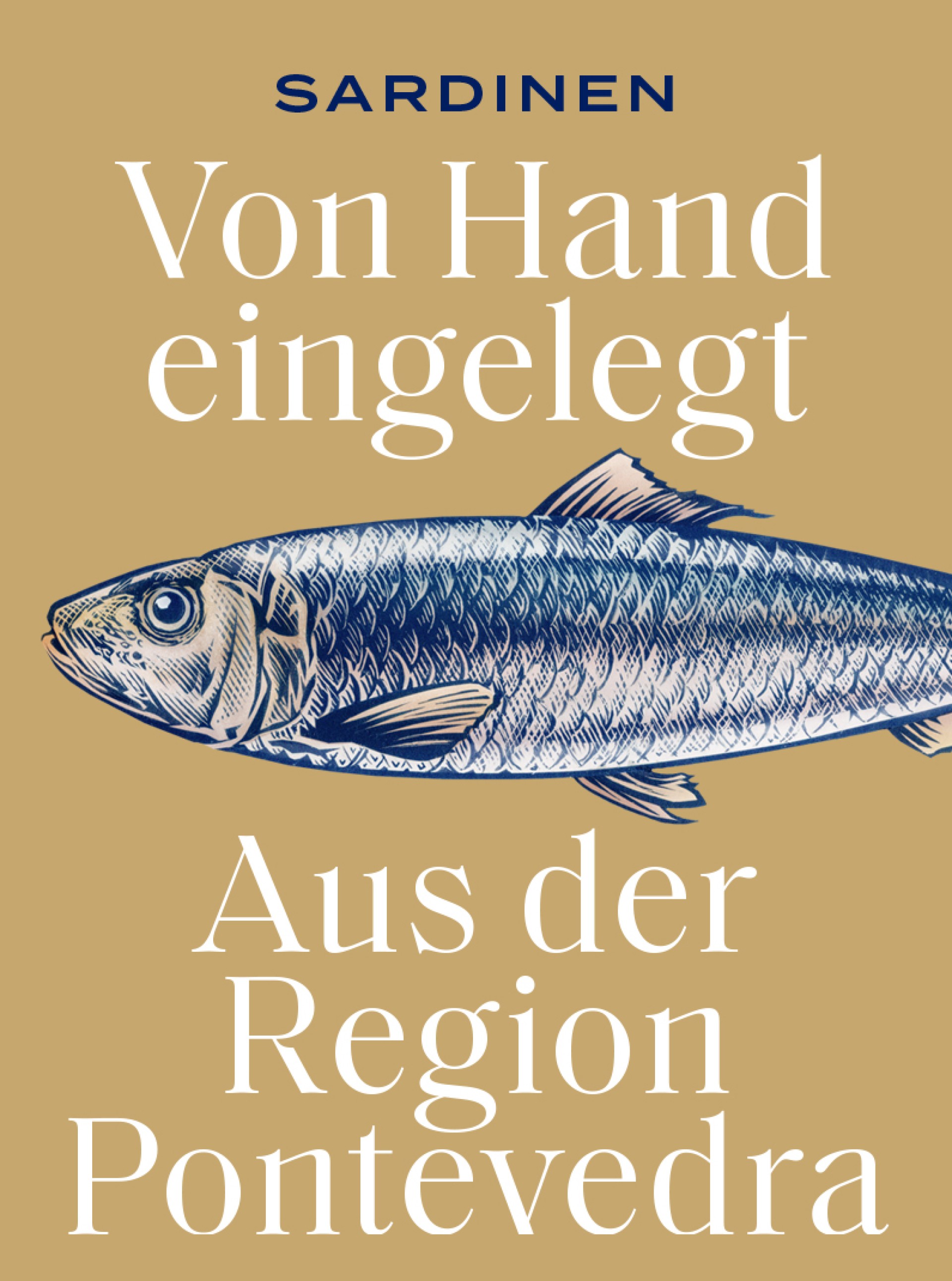 SARDINEN Von Hand eingelegt Aus der Region Pontevedra, Abbildung eines Fisches.