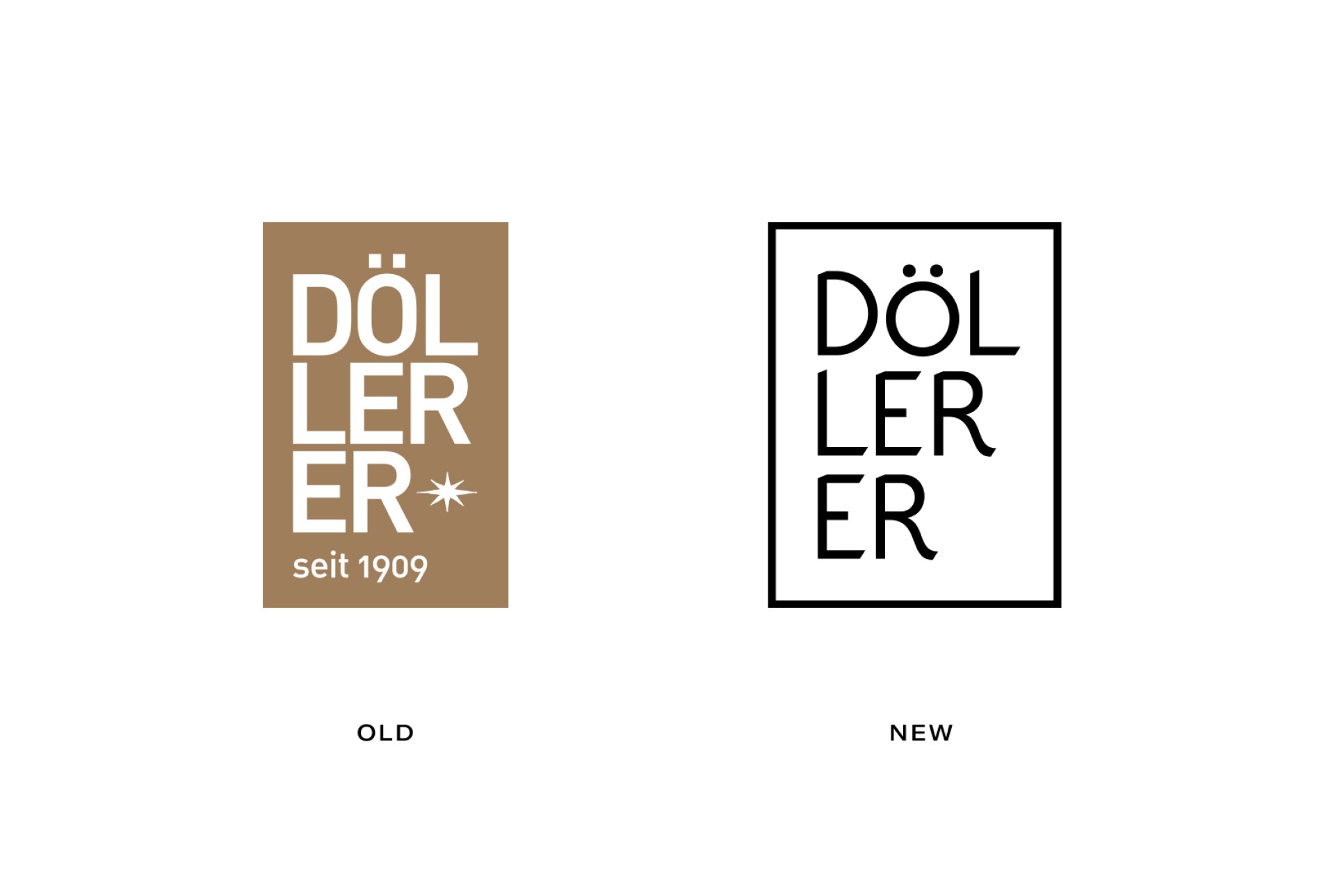 DÖLLER Logos alt und neu. Der alte ist braun und der neue ist schwarz-weiß.