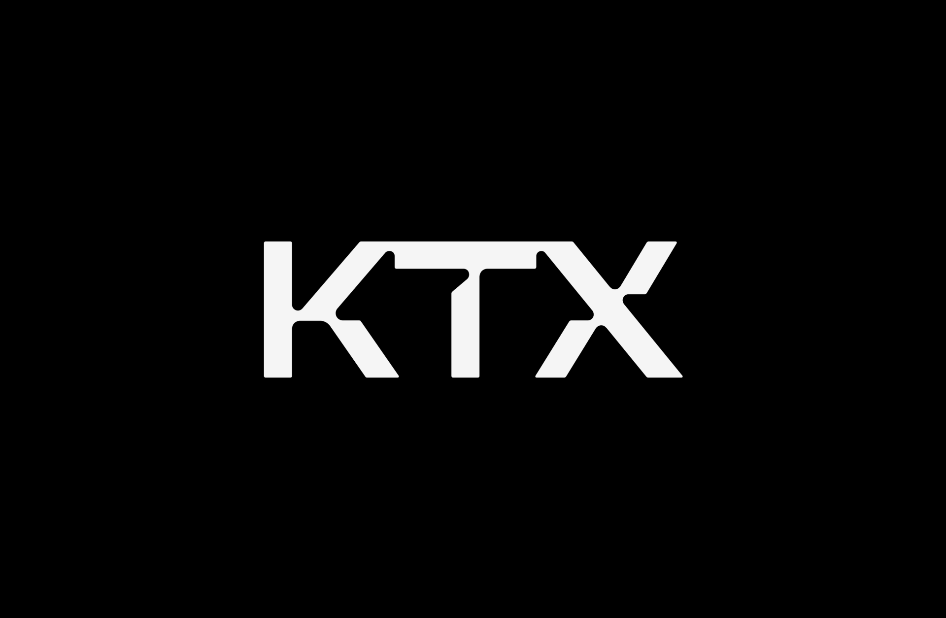 Weißes "KTX" -Logo auf schwarzem Hintergrund.