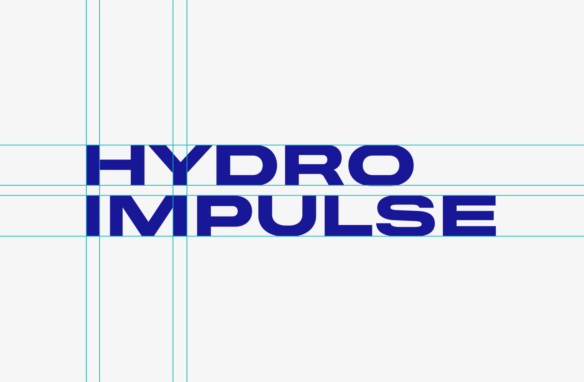 Blauer Text "HYDRO IMPULSE" auf weißem Hintergrund mit blauen Hilfslinien.
