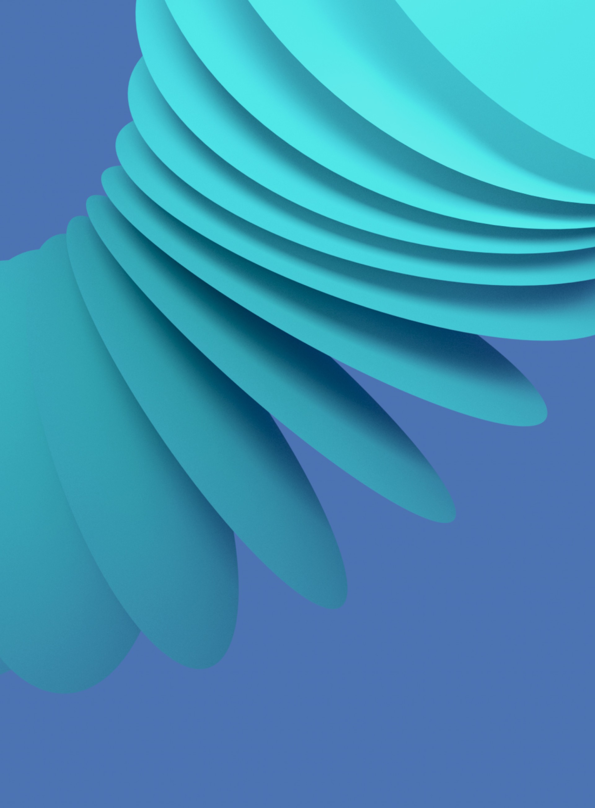 Eine abstrakte Darstellung von blauen, überlappenden, spiralförmigen Formen auf blauem Grund.