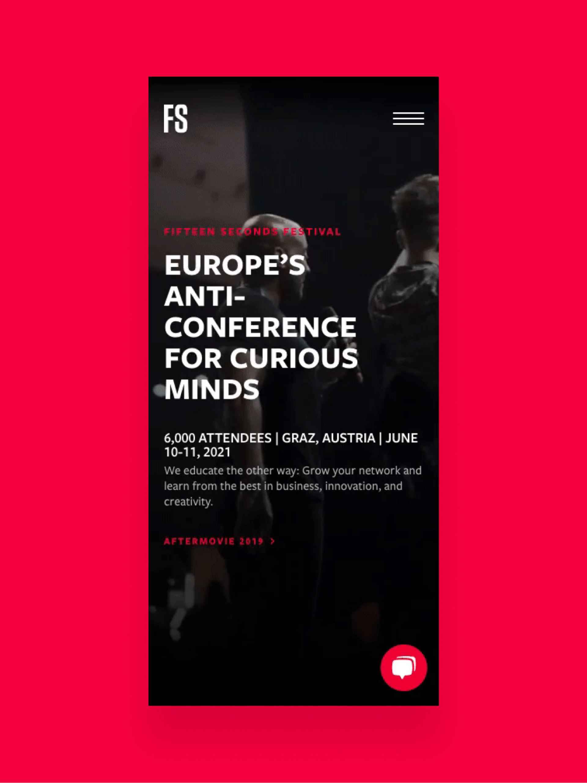 FS Fifteen Seconds Festival. Europas Anti-Konferenz für neugierige Geister. Graz, Österreich, 10-11 Juni 2021.