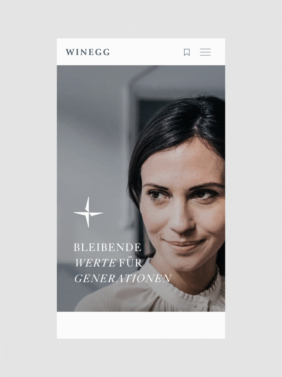 Handy-Werbung für "Winegg": Eine Frau mit den Worten "Bleibende Werte für Generationen".