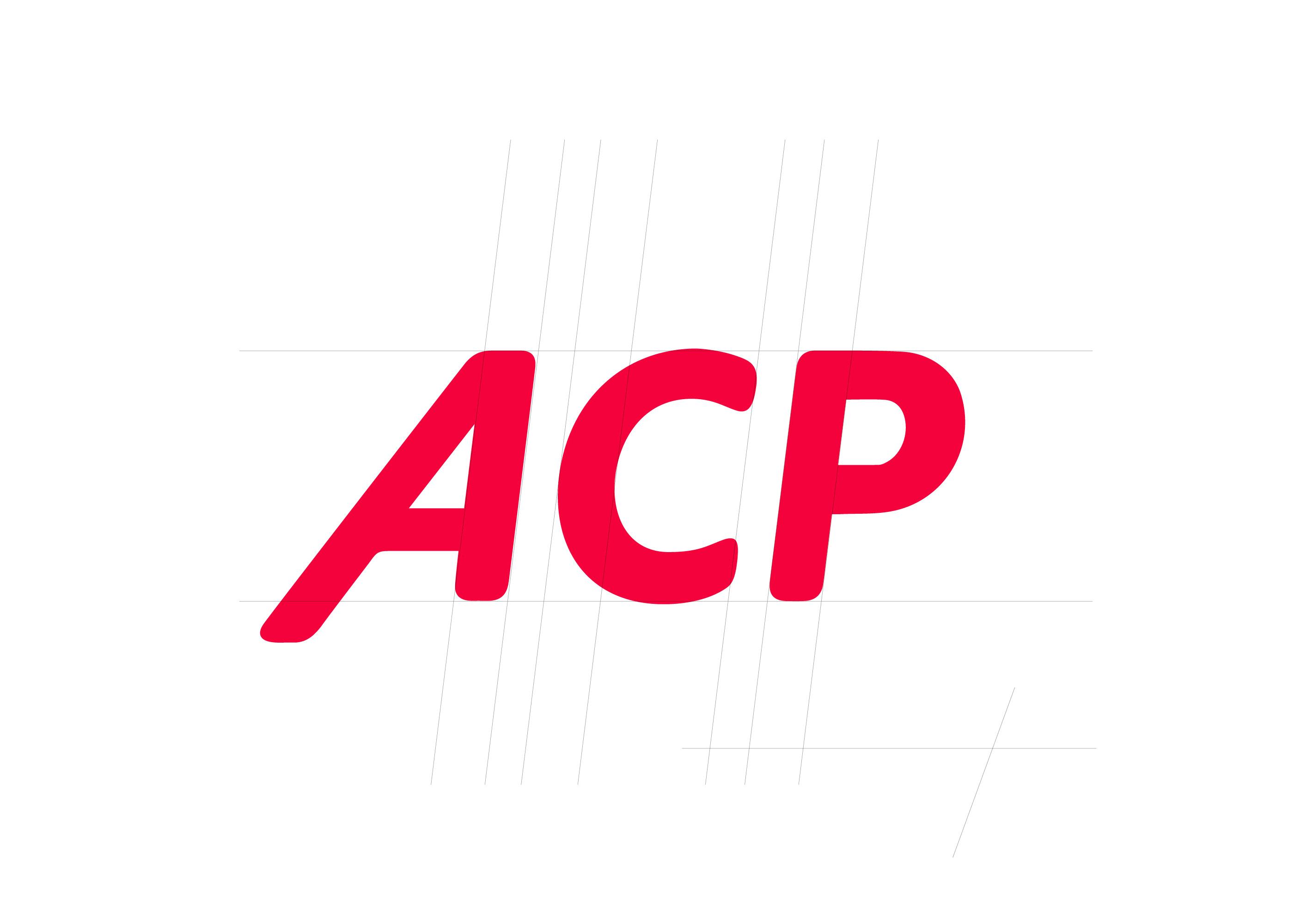 Rote Buchstaben „ACP“ auf einem weißen Hintergrund mit feinen grauen Rasterlinien.