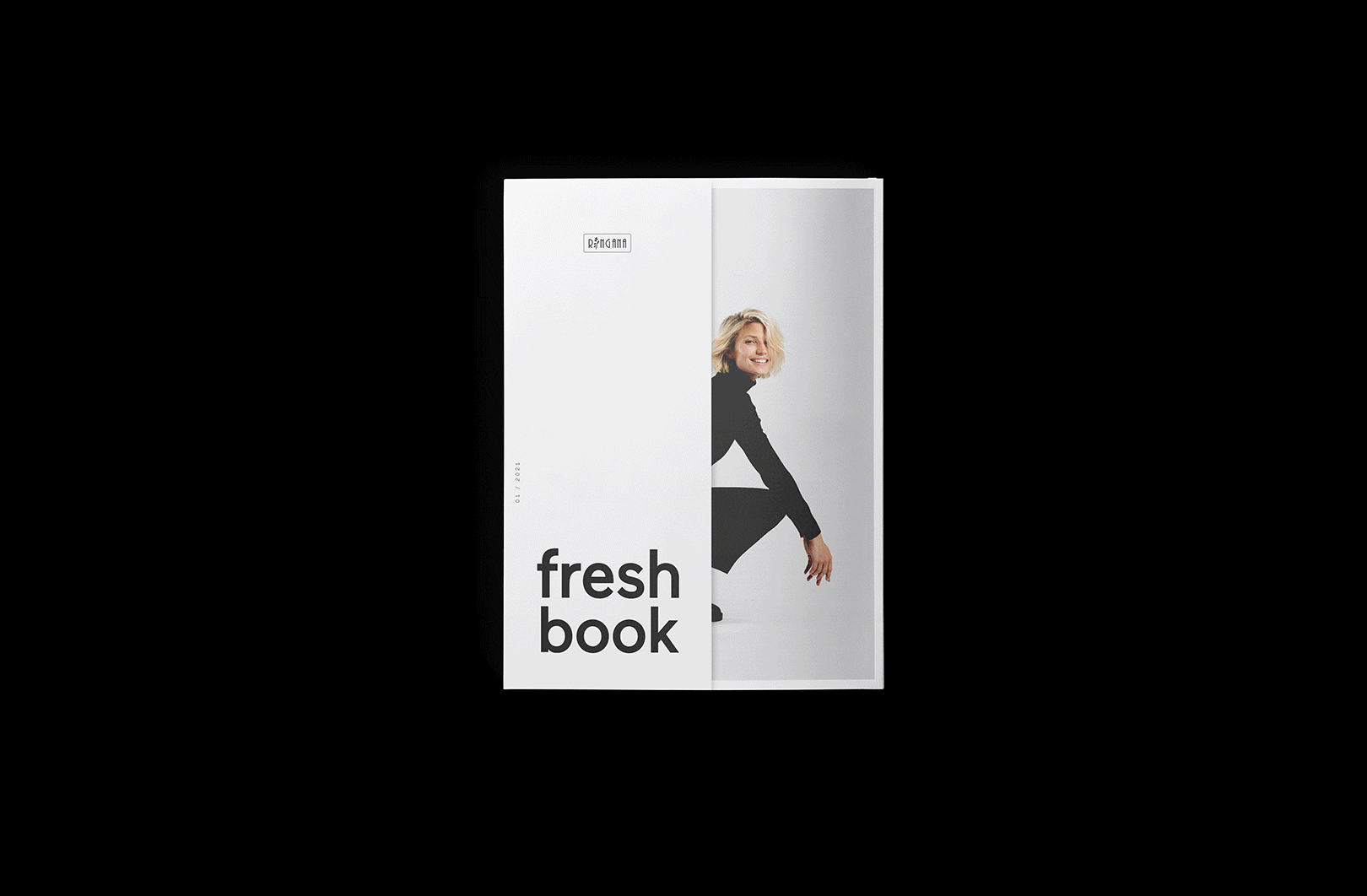 Ein geöffnetes Buch mit dem Titel "Fresh Book" und einem Foto einer Frau mit blonden Haaren.
