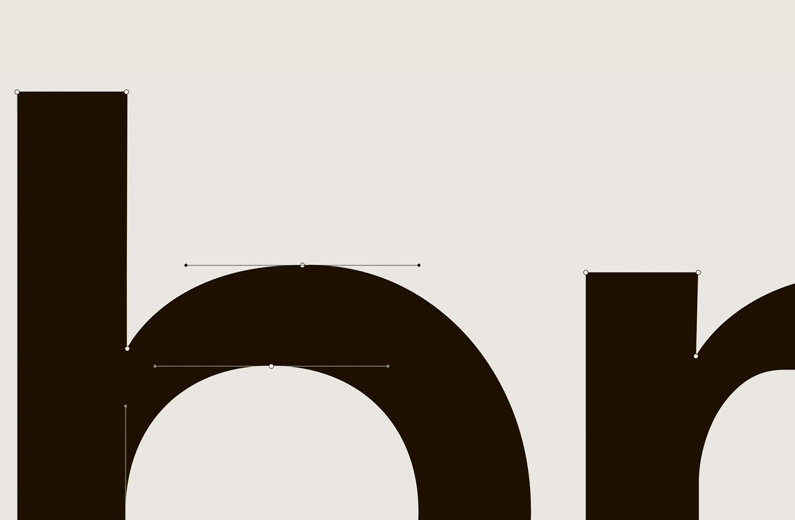 Braune Buchstaben "hr" mit Bézierkurven auf beigem Hintergrund.
